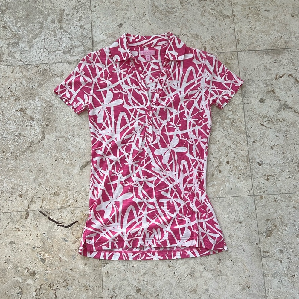 Lilly Pulitzer Button V Neck Cotton Tee